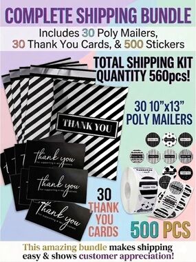 30 Poly Mailers, 30 Cards & 500 Stickers Bundle